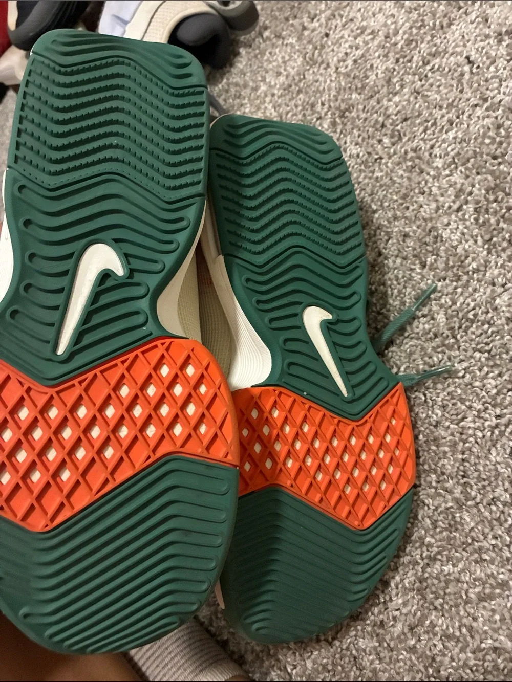 Nike Cream and Green Sneakers with Orange Highlights